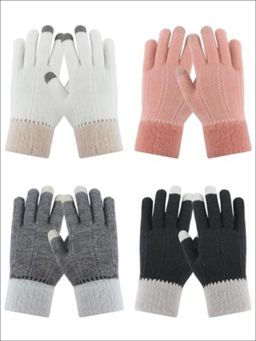 4 Pairs Winter Gloves for Women, Fleece Lined Knit Touchscreen Texting Gloves